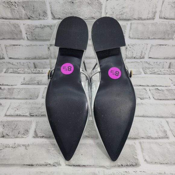 Pristine Steve Madden Anyaa Crinkle Silver Sling Back Pointed Toe Flats Size 8.5 - Picture 6 of 6